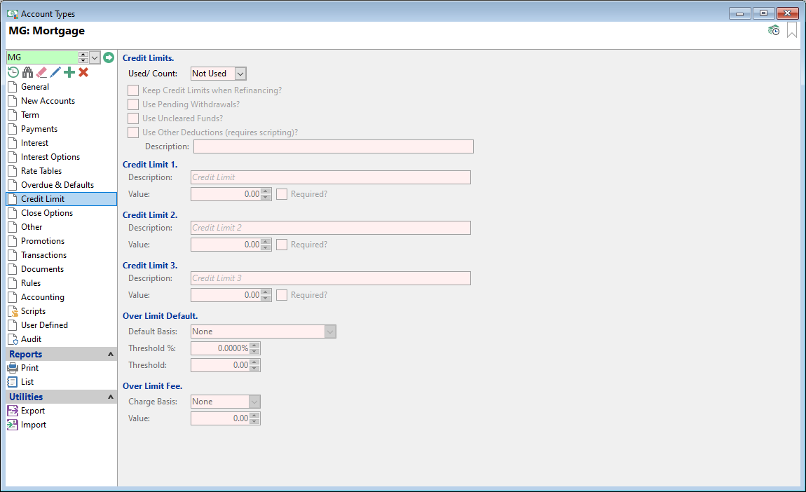 Account Type Form, Floating Rate Loan, Credit Limi
