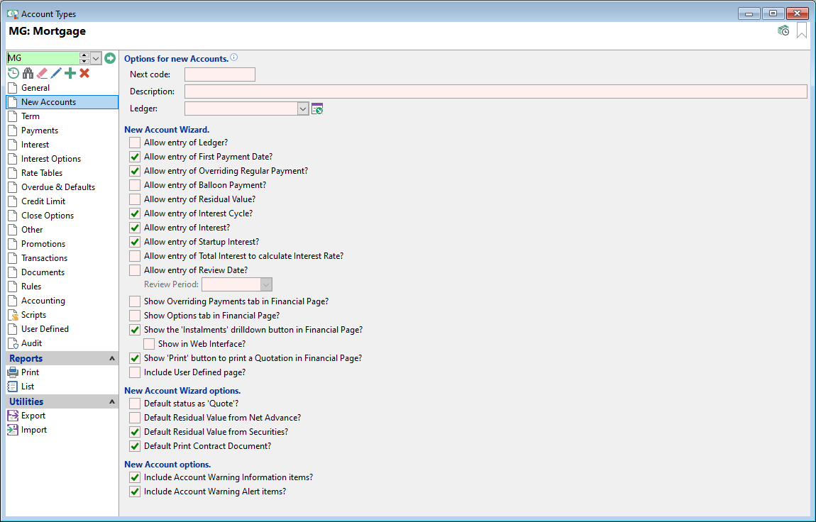 Account Type Form, Floating Rate Loan, New Account