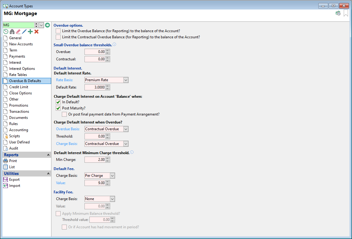 Account Type Form, Floating Rate Loan, Overdue