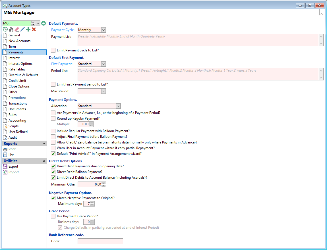 Account Type Form, Floating Rate Loan, Payments
