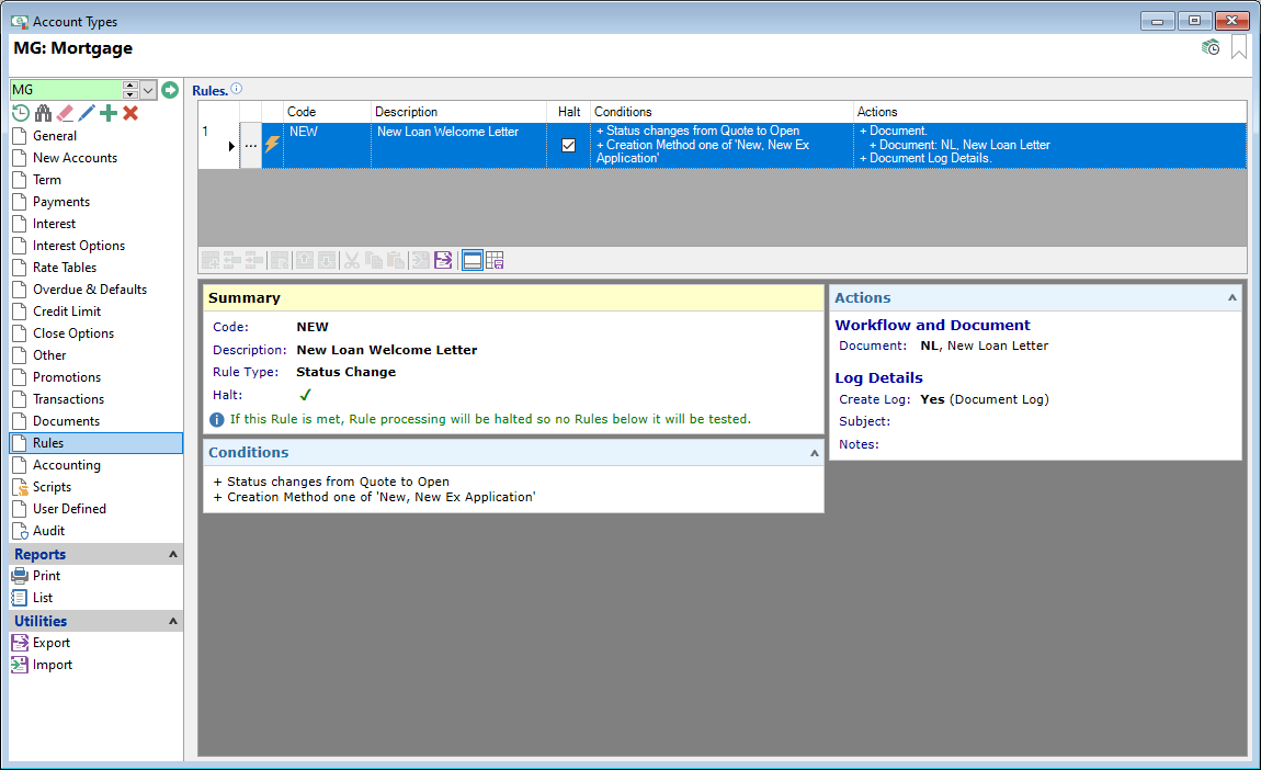 Account Type Form, Floating Rate Loan, Rules