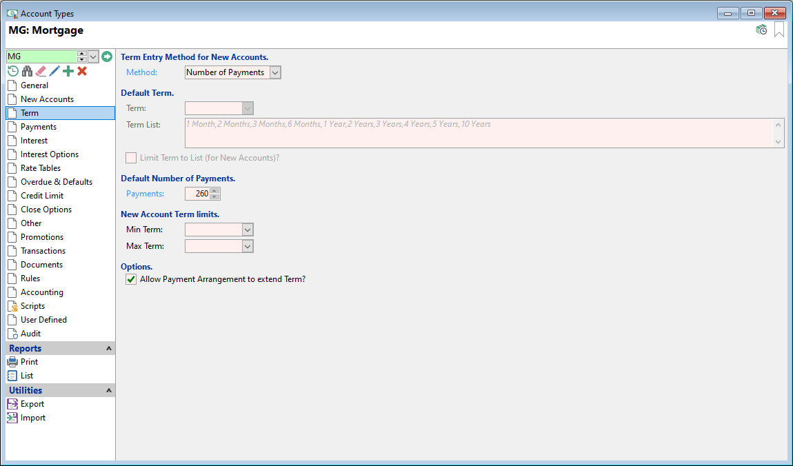 Account Type Form, Floating Rate Loan,Term