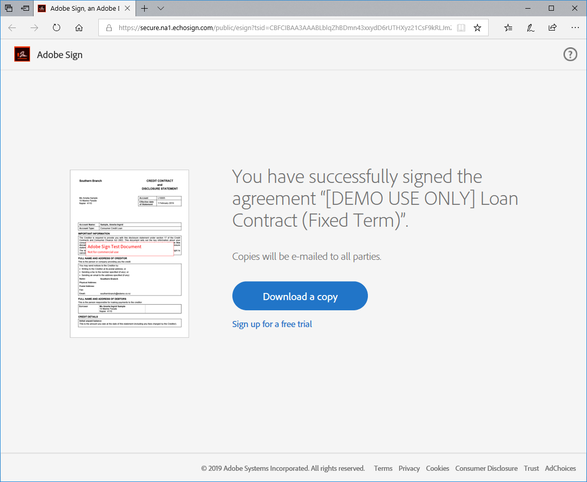 Adobe Sign - Complete Screen