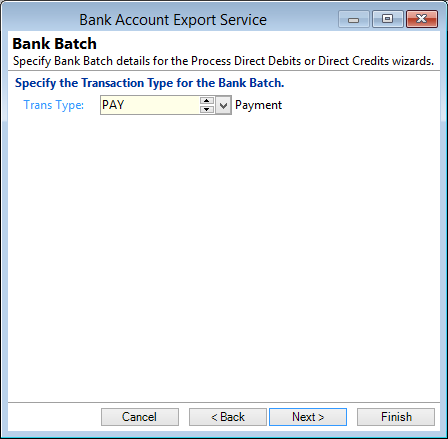 New Bank Account Export Service, Bank Batch Page