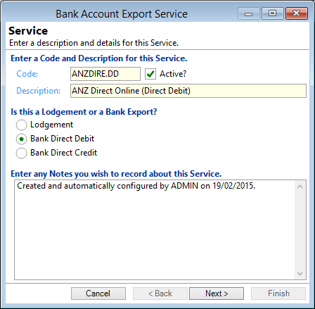 New Bank Account Export Service, Service Page
