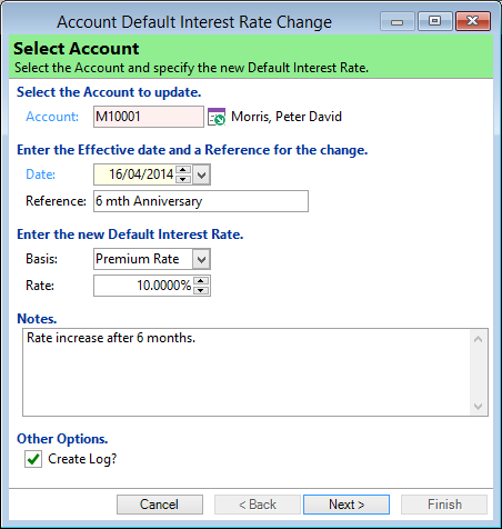 Account Default Interest Rate Change, Select Accou