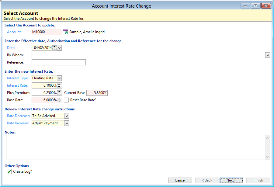 Interest Rate Change, Select Account