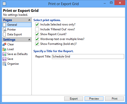 Print or Export Grid