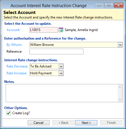 Interest Rate Change Instruction, Select Account