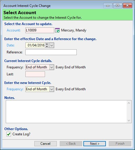 Interest Cycle Change, Select Account