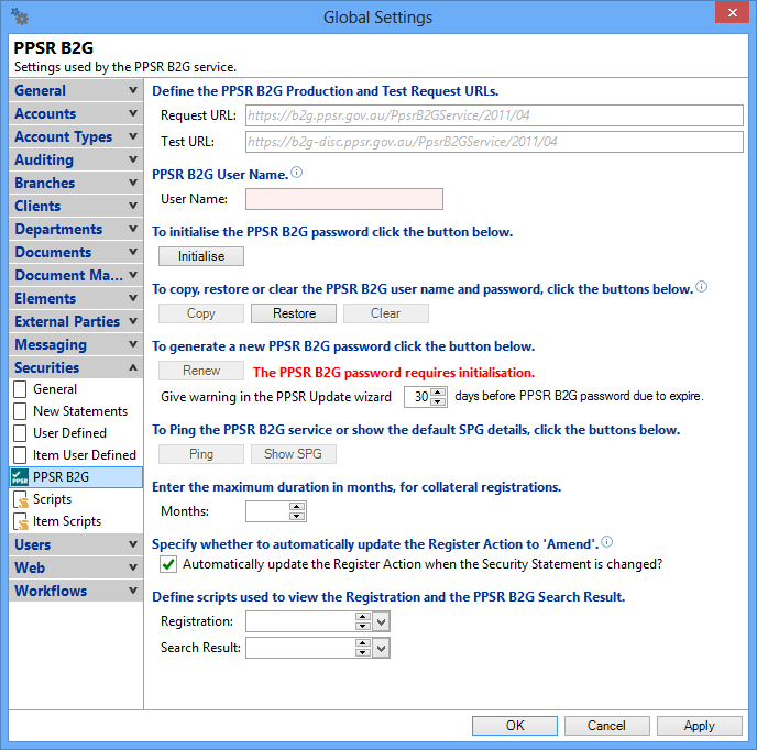PPSR B2G Initialise B2G Account