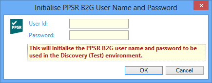 PPSR B2G Initialise PPSR B2G Password