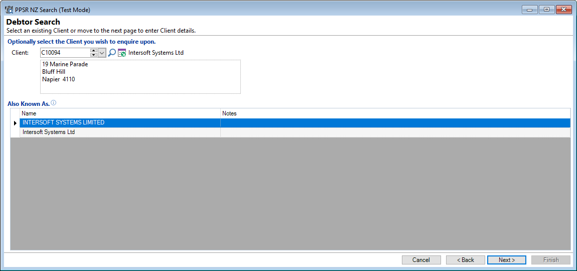 PPSR NZ Search, Debtor Organisation 1