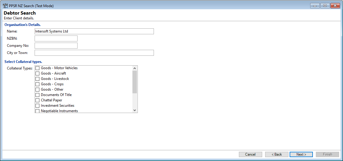 PPSR NZ Search, Debtor Organisation 2