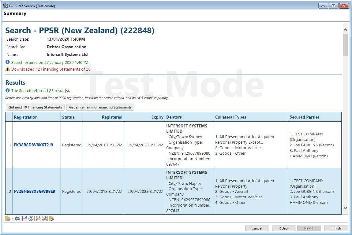 PPSR NZ Search, Debtor Organisation 3