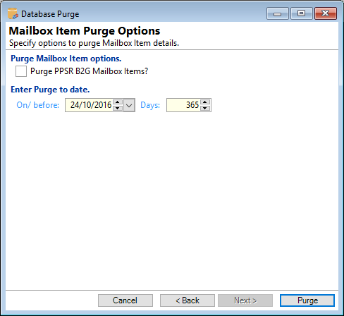 Purge Database, Purge Mailbox Items AU