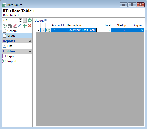 Rate Tables, Usage Page