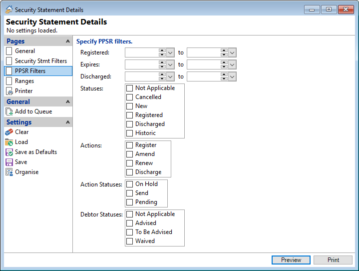 Report Security Stmt Details PPSR Filters