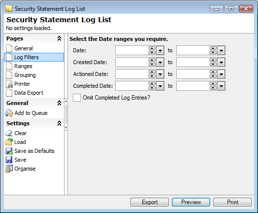 Report Security Statement Log List Log Filters
