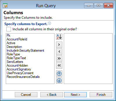Run Query Specify the Columns to include
