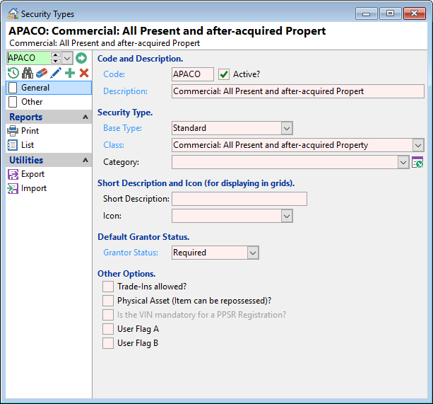 SecurityTypes Form, APACO