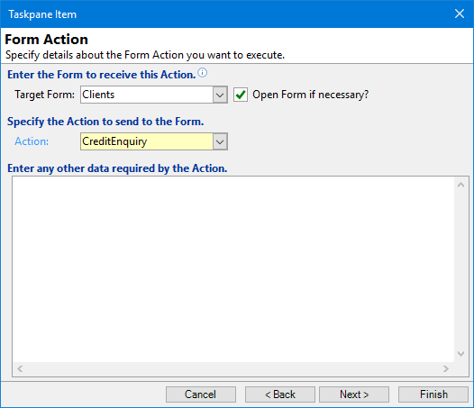 Taskpane - Action to a Form