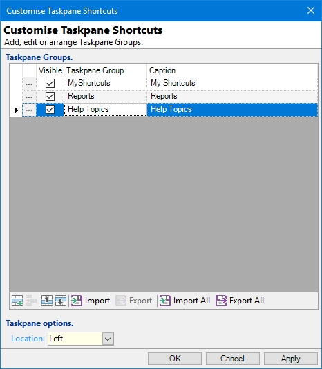 Taskpane.Customise