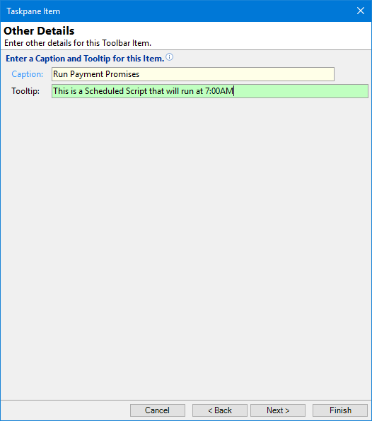 Taskpane - Other Details - Schedule a Script