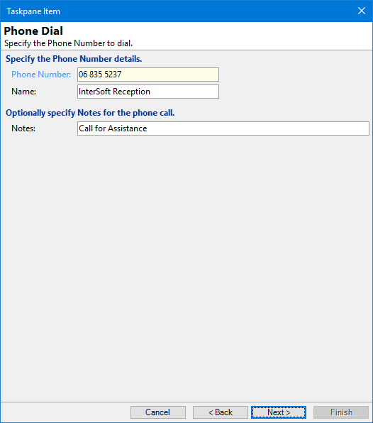 Taskpane - Phone Dial