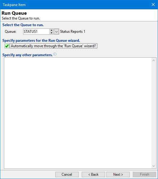 Taskpane - Run a Queue