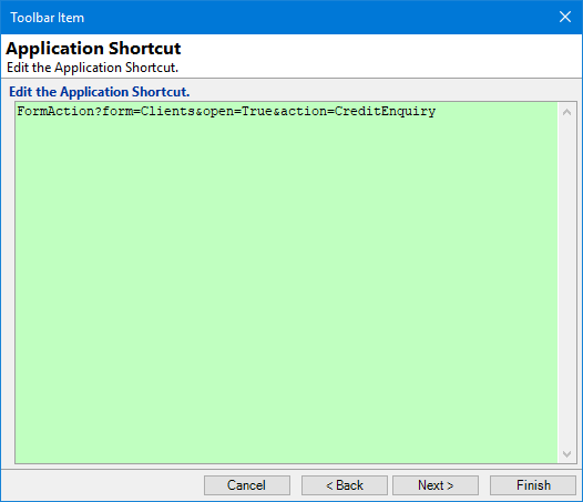 Toolbar - Edit the Application Shortcut