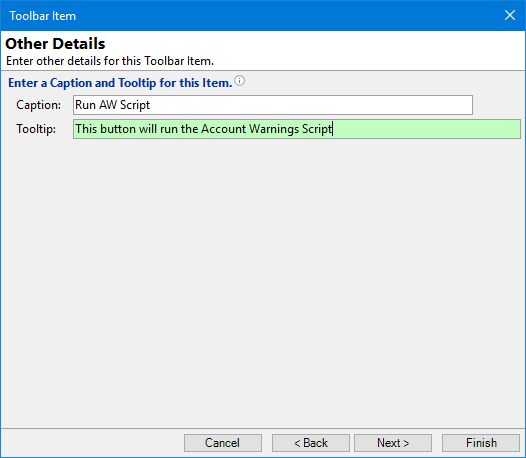 Toolbar - Other Details - Run a Script