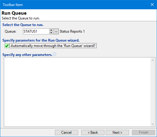 Toolbar - Run a Queue