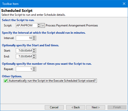 Toolbar - Schedule a Script