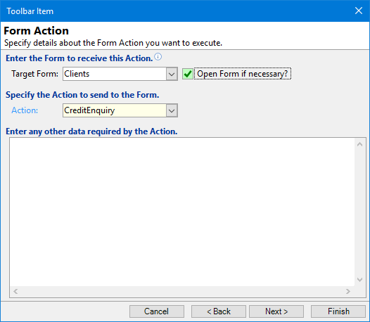 Toolbar - Send Action to a Form